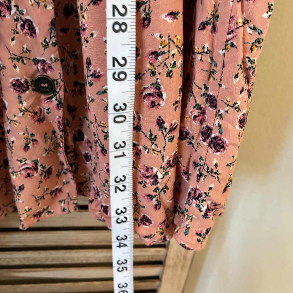 Kindred Women Boho Peach Pink Floral Button Front V-Neck Mini Dress L - Picture 3 of 7